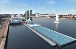 Eerste locatie van de badboot is het Kattendijkdok in de Cadixwijk op het Eilandje. (foto: Sculp(IT) Architecten / iNFRANEA)